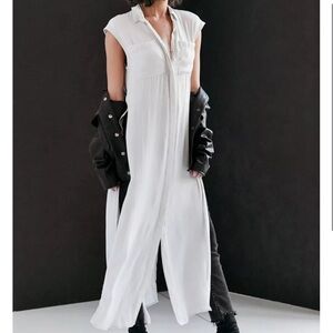 Silence Noise Satin Trim Button Down Maxi Top Medium